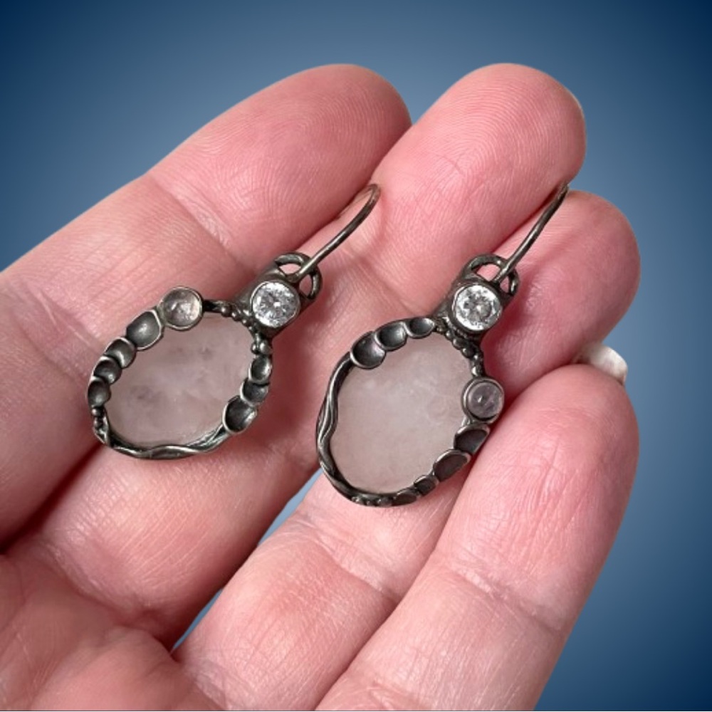 Vintage signed Silpada 925 sterling silver & quartz reverse cabochon earrings